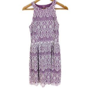 Altar'd State Purple White Lace Halter Neckline Fit & Flare Dress Womens…